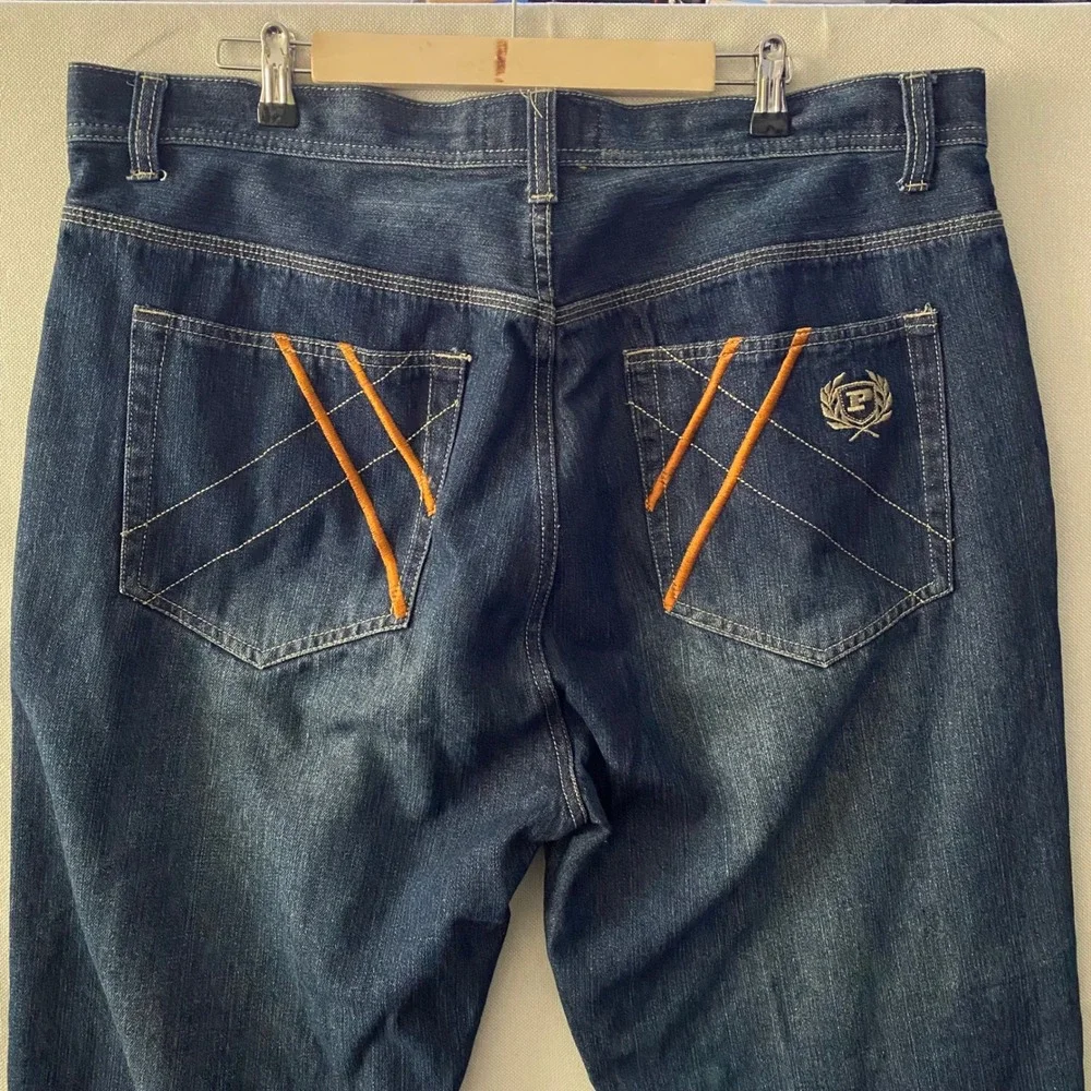 Phat Farm Mens Relaxed Fit Dark Wash Blue Denim Jeans Size 40 Hip Hop Streetwear